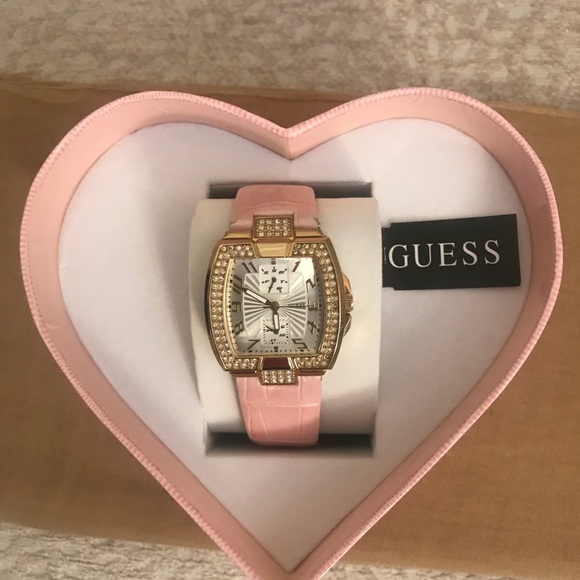 ⬇️ Guess watch with crystals pink leather emb band - Picture 3 of 5